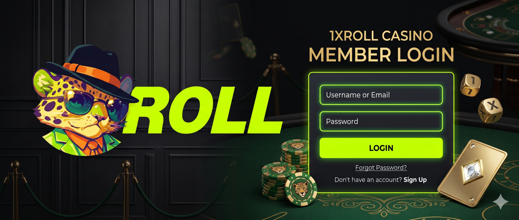Login 1Xroll Casino 会员登录横幅图片,包含 1Xroll Login、1Xroll Register 和 1Xroll Download 入口