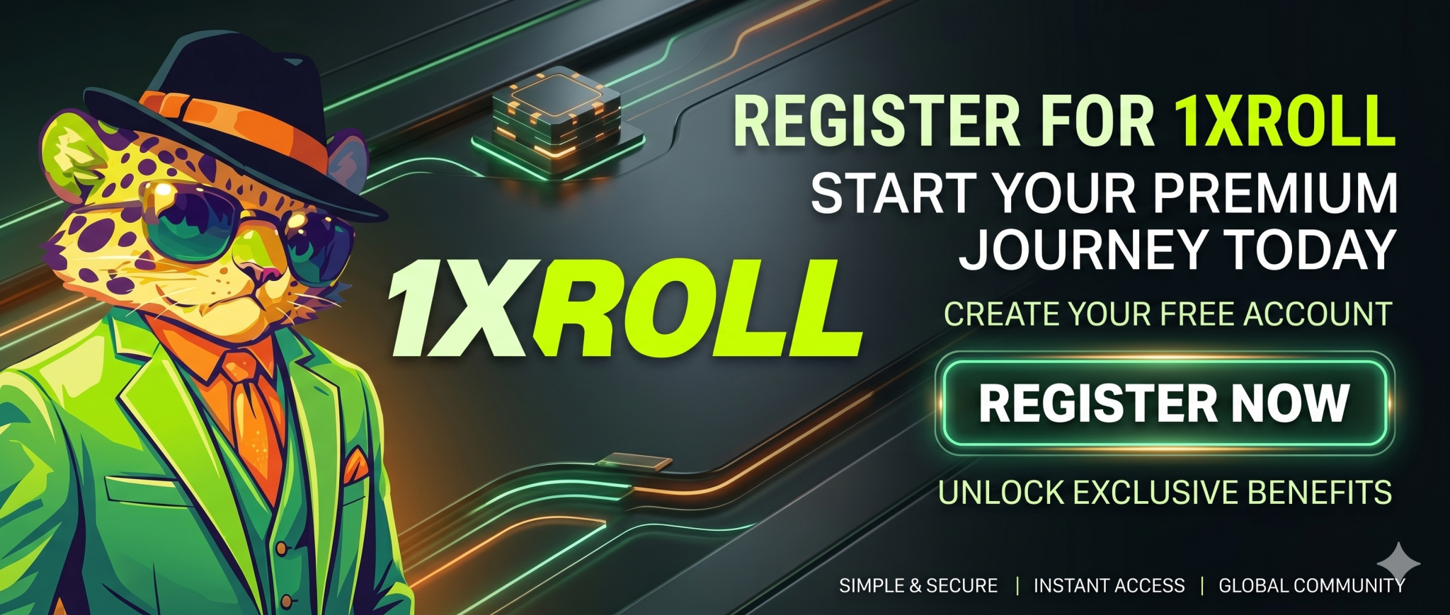Register 1Xroll Casino 注册横幅图片,包含 1Xroll Login、1Xroll Register 和 1Xroll Download 入口