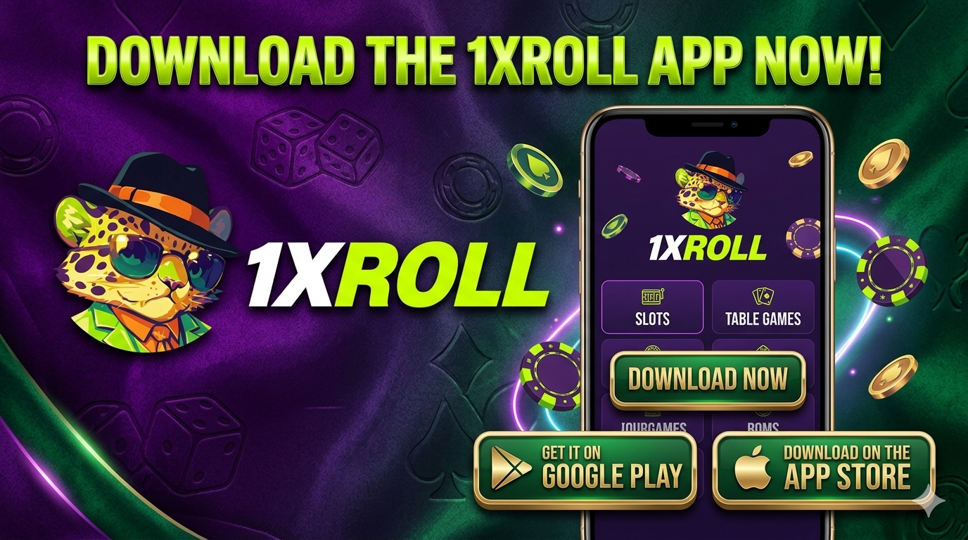 Download 1Xroll Casino App 下载横幅图片,包含 1Xroll Login、1Xroll Register 和 1Xroll Download 入口