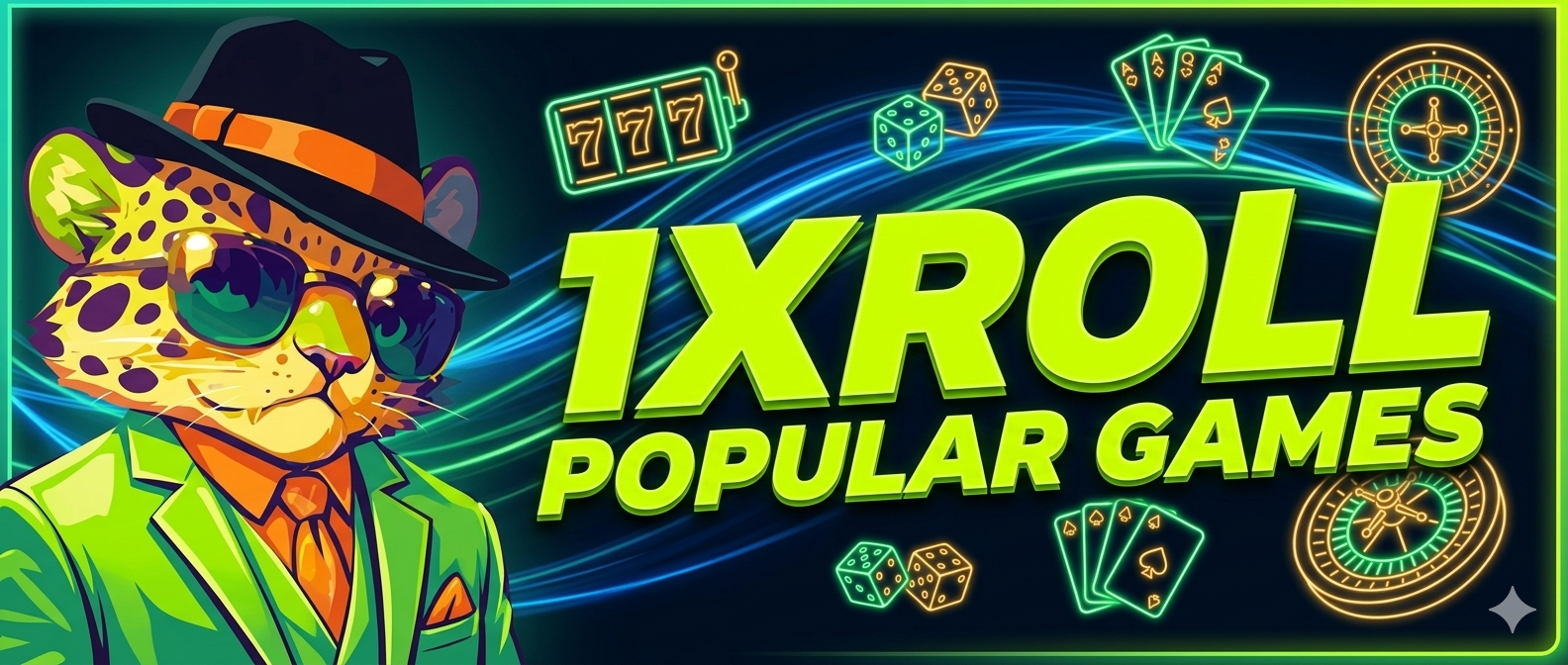 Popular Games 1Xroll Casino 热门游戏横幅图片,包含 1Xroll Login、1Xroll Register 和 1Xroll Download 入口