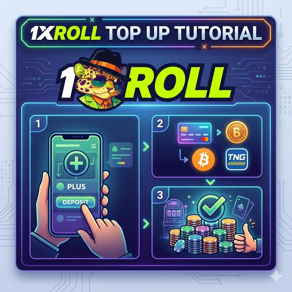 1Xroll Casino 充值教程图片，包含 1Xroll Login、1Xroll Register 和 1Xroll Download 入口