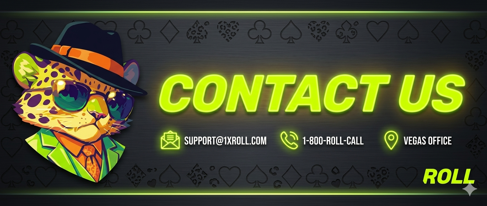 1Xroll Casino 联系我们横幅图片，包含 1Xroll Login、1Xroll Register 和 1Xroll Download 入口