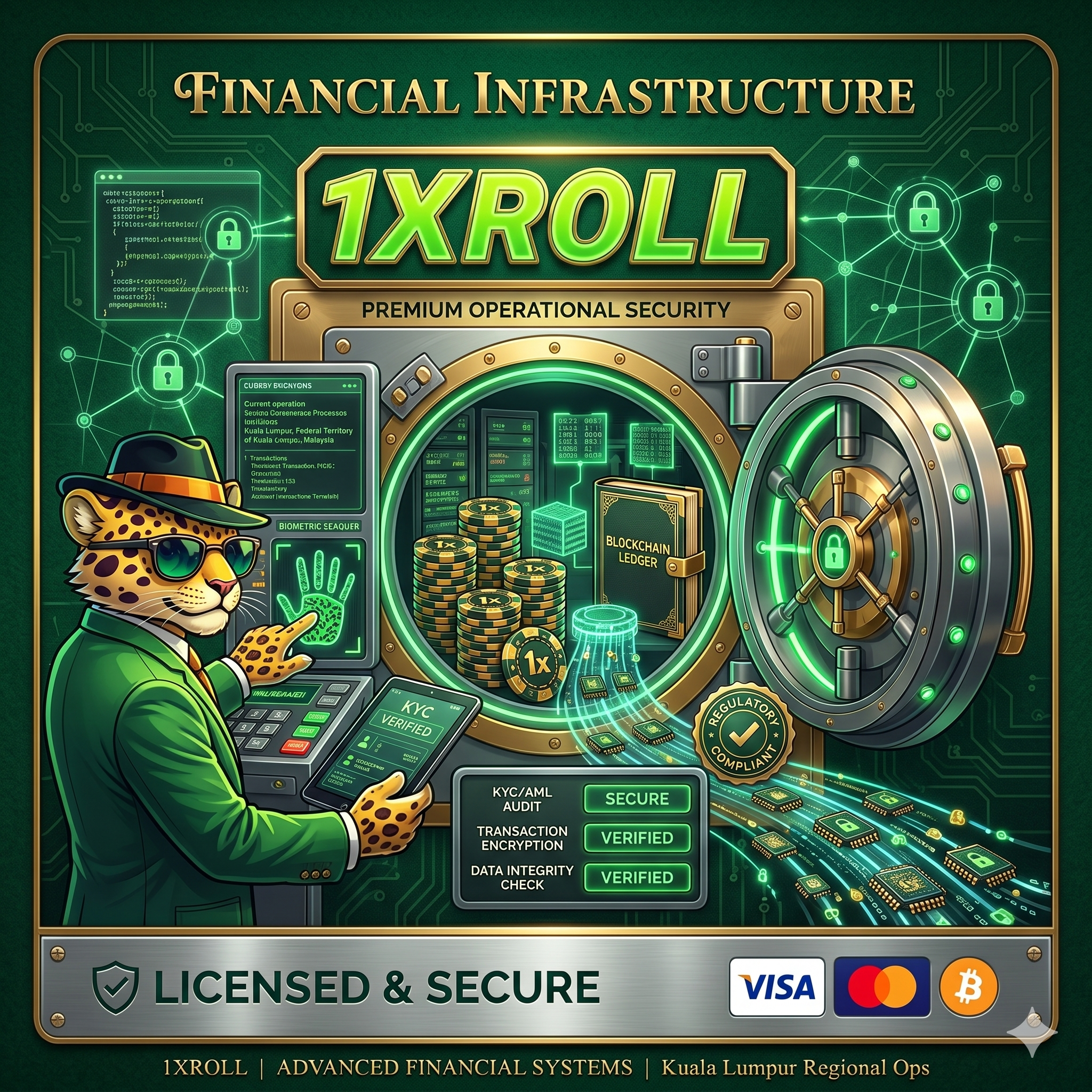 1Xroll Casino 金融系统与安全保障图片，包含 1Xroll Login、1Xroll Register 和 1Xroll Download 入口